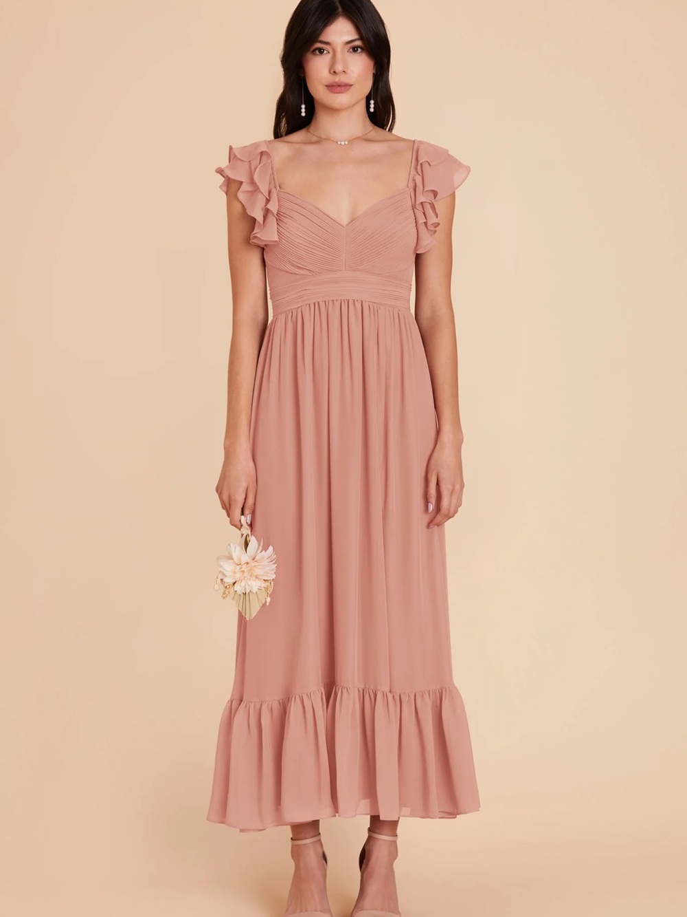 Birdy Grey Dusty Rose Ruffle Sleeve Maxi Dress